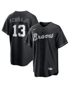 Youth Atlanta Braves #13 Ronald Acuna Jr. Black Lights Out Replica Player Jersey