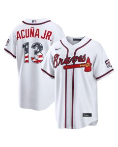 Youth Atlanta Braves #13 Ronald Acuna Jr. Nike White USA 250 Fourth of July Home Stadium Jersey (White)