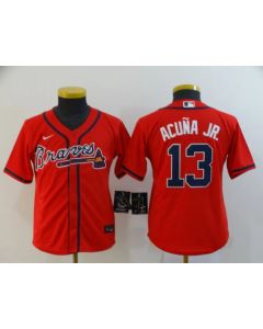 Youth Atlanta Braves #13 Ronald Acuna Jr Red Cool Base Stitched Youth MLB Jersey