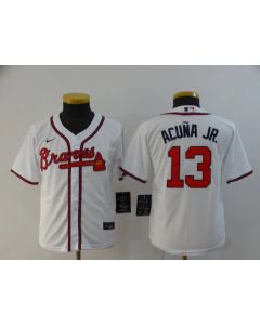 Youth Atlanta Braves #13 Ronald Acuna Jr White Cool Base Stitched Youth MLB Jersey