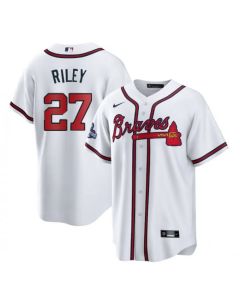 Youth Atlanta Braves #27 Austin Riley 2021 White World Series Champions Cool Base Stitched Jersey