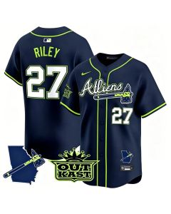 Youth Atlanta Braves #27 Austin Riley Navy Atliens Vapor Premier Limited Jersey