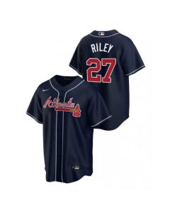 Youth Atlanta Braves #27 Austin Riley Navy Cool Base Stitched Jersey
