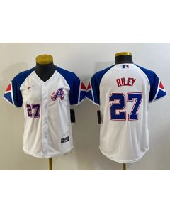 Youth Atlanta Braves #27 Austin Riley White 2023 City Connect With Patch Stitched Baseball Jersey