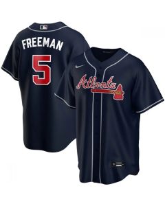 Youth Atlanta Braves #5 Freddie Freeman Navy Cool Base Stitched Jersey