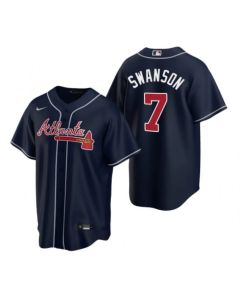 Youth Atlanta Braves #7 Dansby Swanson Navy Cool Base Stitched Jersey