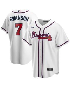 Youth Atlanta Braves #7 Dansby Swanson White Cool Base Stitched Jersey
