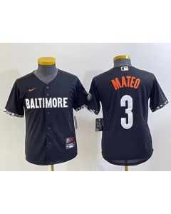 Youth Baltimore Orioles #3 Jorge Mateo Black 2023 City Connect Stitched Baseball Jersey