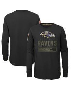 Youth Baltimore Ravens 2020 Black Salute To Service Sideline Performance Long Sleeve T-Shirt