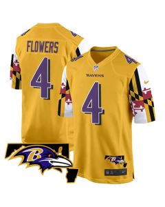Youth Baltimore Ravens #4 Zay Flowers Gold 2025 Maryland Flag Vapor Limited Football Game Jersey