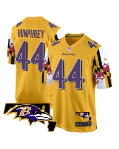 Youth Baltimore Ravens #44 Marlon Humphrey Gold 2025 Maryland Flag Vapor Limited Football Game Jersey