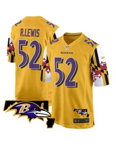 Youth Baltimore Ravens #52 Ray Lewis Gold 2025 Maryland Flag Vapor Limited Football Game Jersey