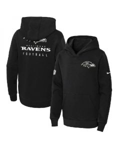 Youth Baltimore Ravens Black Sideline Club Fleece Pullover Hoodie