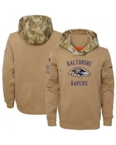 Youth Baltimore Ravens Khaki 2019 Salute to Service Therma Pullover Hoodie