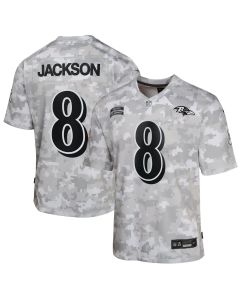 Youth Baltimore Ravens Lamar Jackson Arctic Camo 2024 Salute to Service Game Jersey (Camo)