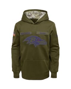 Youth Baltimore Ravens Olive Salute to Service Pullover Performance NFL Hoodie