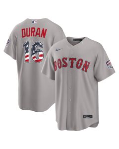 Youth Boston Red Sox #16 Jarren Duran Nike Gray USA 250 Fourth of July Road Stadium Jersey (Red Gray)