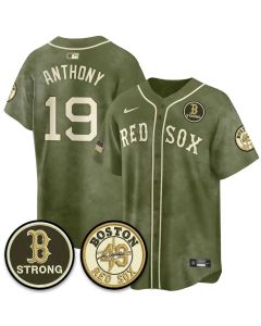 Youth Boston Red Sox #19 Roman Anthony Olive 2026 Armed Forces Day Jersey (Red Olive)