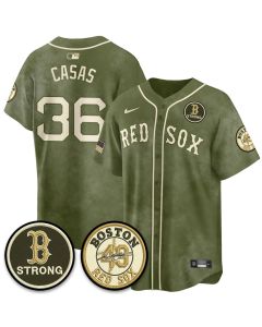 Youth Boston Red Sox #36 Triston Casas Olive 2026 Armed Forces Day Jersey (Style 2)