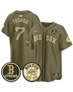 Youth Boston Red Sox #7 Masataka Yoshida Olive 2026 Armed Forces Day Jersey (Red Olive)