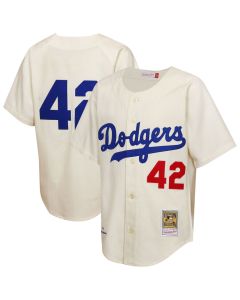 Youth Brooklyn Dodgers #42 Jackie Robinson Cream 1955 Authentic Jersey (Cream)