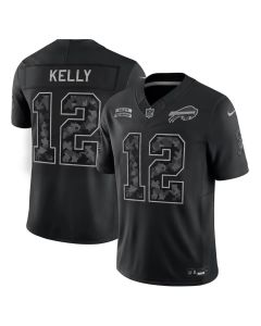 Youth Buffalo Bills #12 Jim Kelly Nike Black 2026 Salute to Service Vapor F.U.S.E. Limited Jersey