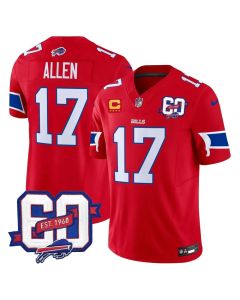 Youth Buffalo Bills #17 Josh Allen Red 60th Anniversary Patch Vapor F.U.S.E. Limited Jersey (Red)