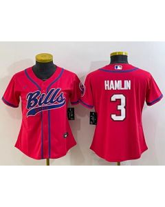 Youth Buffalo Bills #3 Damar Hamlin Red With Patch Cool Base Stitched Baseball Jersey
