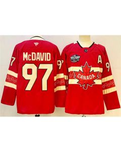 Youth Canada #97 Connor McDavid Red 2025 4 Nations Face-Off Premium With A Patch Stitched Jersey