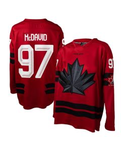 Youth Canada Hockey #97 Connor McDavid Red 2026 Away Replica Jersey