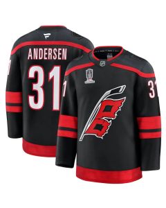 Youth Carolina Hurricanes #31 Frederik Andersen Black 2026 Stanley Cup Champions Home Premium Patch Jersey
