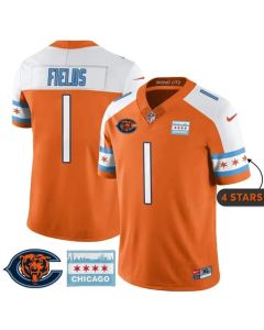 Youth Chicago Bears #1 Justin Fields Orange Alternate City Edition With Chicago Flag Vapor F.U.S.E. Untouchable Limited Jersey