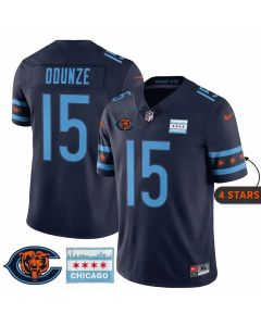 Youth Chicago Bears #15 Rome Odunze Navy City Edition With Chicago Flag Vapor F.U.S.E. Untouchable Limited Jersey (Navy)