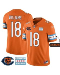 Youth Chicago Bears #18 Caleb Williams Orange City Edition With Chicago Flag Vapor F.U.S.E. Untouchable Limited Jersey