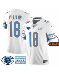 Youth Chicago Bears #18 Caleb Williams White City Edition With Chicago Flag Vapor F.U.S.E. Untouchable Limited Jersey