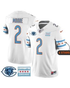 Youth Chicago Bears #2 D.J. Moore White City Edition With Chicago Flag Vapor F.U.S.E. Untouchable Limited Jersey