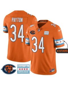 Youth Chicago Bears #34 Walter Payton Orange City Edition With Chicago Flag Vapor F.U.S.E. Untouchable Limited Jersey