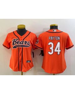 Youth Chicago Bears #34 Walter Payton Orange With Patch Cool Base Stitched Baseball Jersey