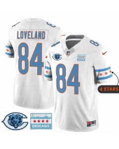 Youth Chicago Bears #84 Colston Loveland White City Edition With Chicago Flag Vapor F.U.S.E. Untouchable Limited Jersey