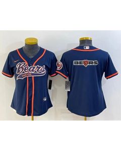 Youth Chicago Bears Navy Team Big Logo With Patch Cool Base Stitched Baseball Jersey