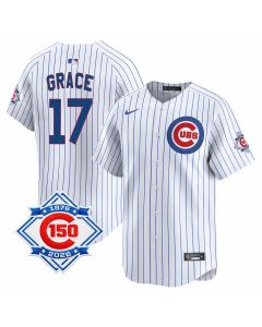 Youth Chicago Cubs #17 Mark Grace White Home Vapor Limited 150th Anniversary Authentic Lettering Jersey