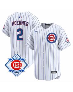 Youth Chicago Cubs #2 Nico Hoerner White Home Vapor Limited 150th Anniversary Authentic Lettering Jersey