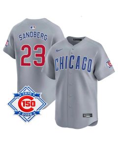 Youth Chicago Cubs #23 Ryne Sandberg Grey Road Vapor Limited 150th Anniversary Authentic Lettering Jersey