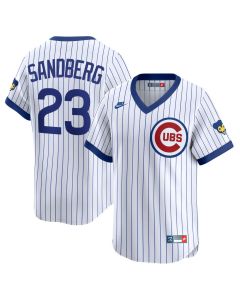 Youth Chicago Cubs #23 Ryne Sandberg Nike White Throwback Cooperstown Collection Limited Jersey (White)