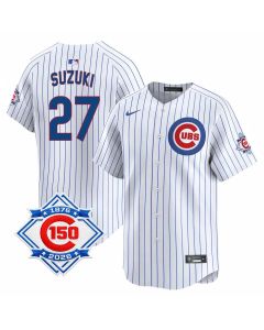 Youth Chicago Cubs #27 Seiya Suzuki White Nike Home Vapor Limited 150th Anniversary Authentic Lettering Jersey (White)