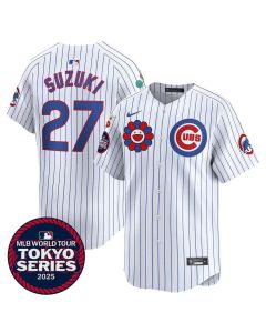 Youth Chicago Cubs #27 Seiya Suzuki White Tokyo 2025 Cool Base Stitched Baseball Jersey (White)