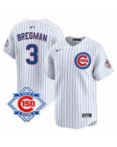 Youth Chicago Cubs #3 Alex Bregman White Nike Home Vapor Limited 150th Anniversary Authentic Lettering Jersey (White)