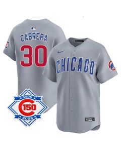 Youth Chicago Cubs #30 Edward Cabrera Grey Nike Road Vapor Limited 150th Anniversary Authentic Lettering Jersey (Grey)