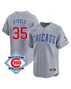 Youth Chicago Cubs #35 Justin Steele Grey Nike Road Vapor Limited 150th Anniversary Authentic Lettering Jersey (Grey)