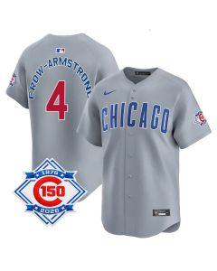 Youth Chicago Cubs #4 Pete Crow-Armstrong Grey Nike Road Vapor Limited 150th Anniversary Authentic Lettering Jersey (Grey)